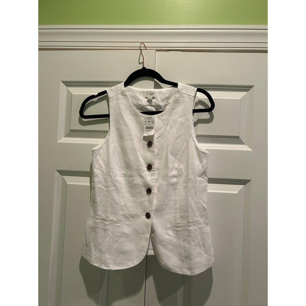 J.Crew Sleeveless Linen-Blend Button-Front Vest Top‎ White Size 2 - Picture 2 of 5
